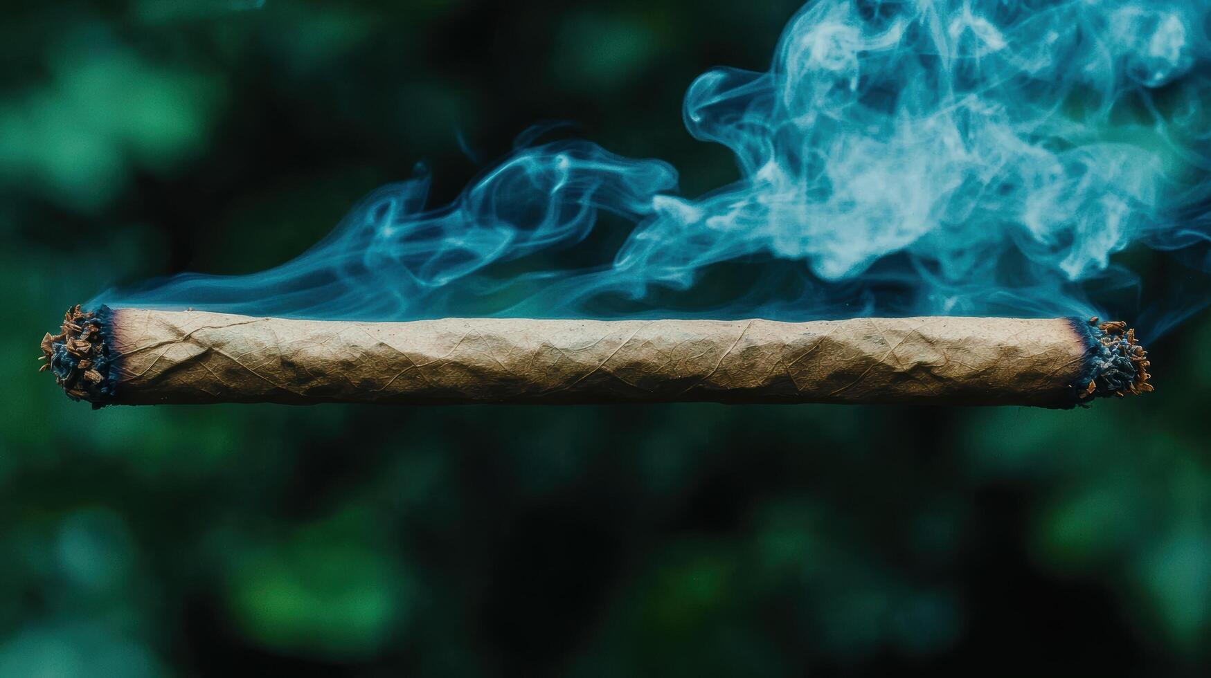 Smoking cigar with blue smoke photo