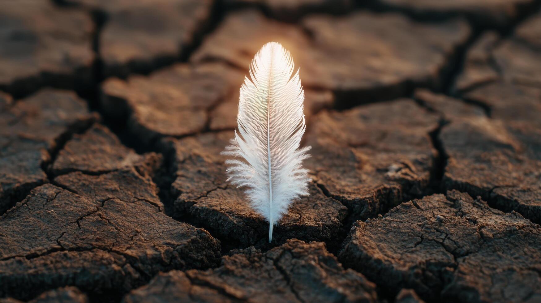 Delicate feather on cracked earth photo