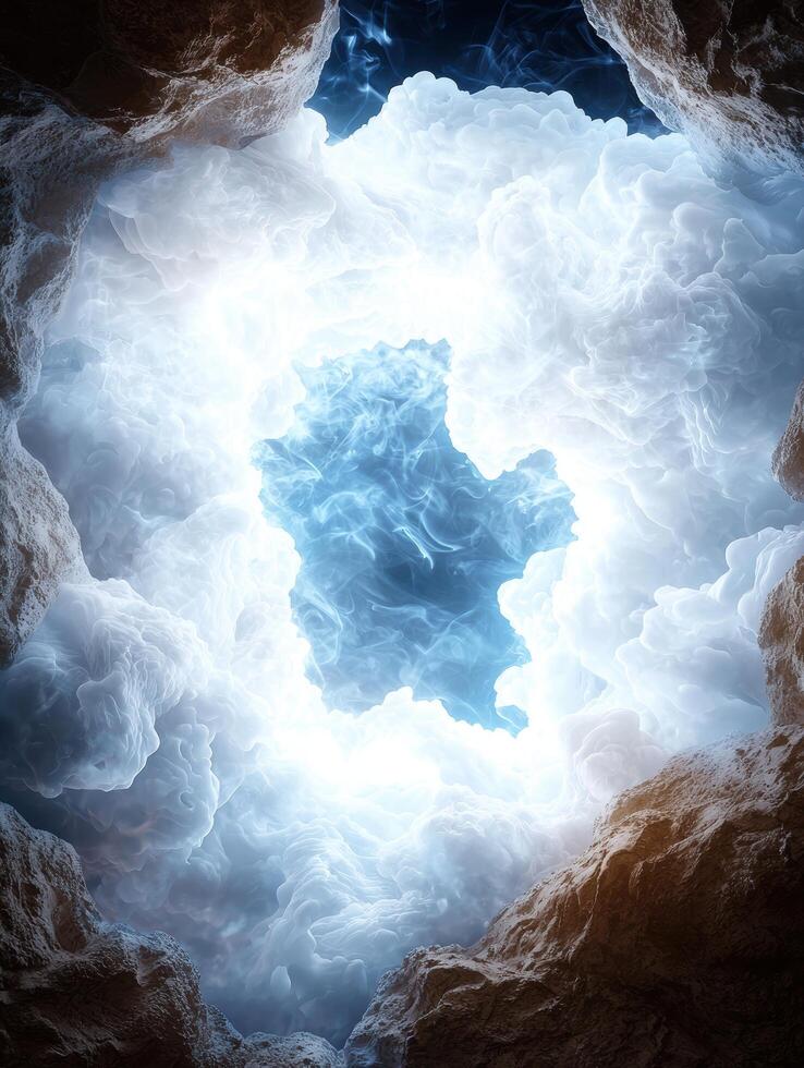 Ethereal winter wonderland in icy cave photo