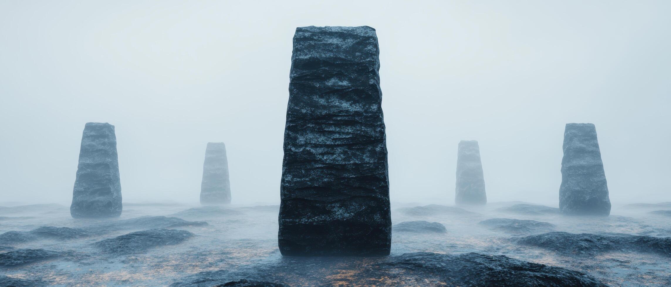 Mysterious monoliths in the fog photo