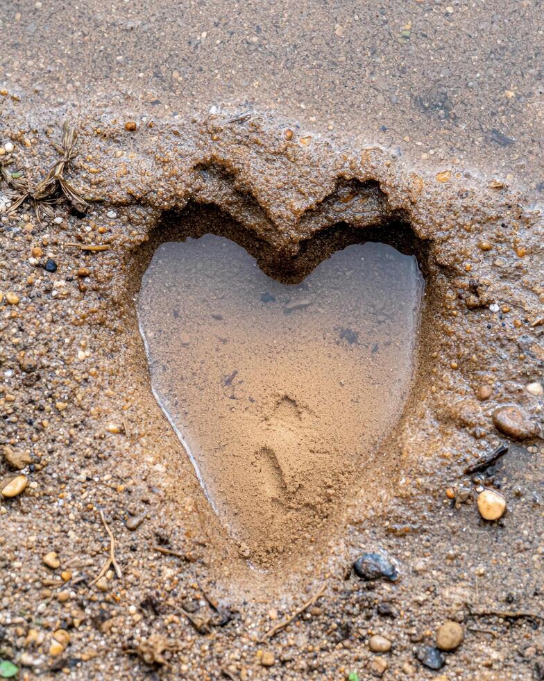 Heart shaped impression in sandy beach photo