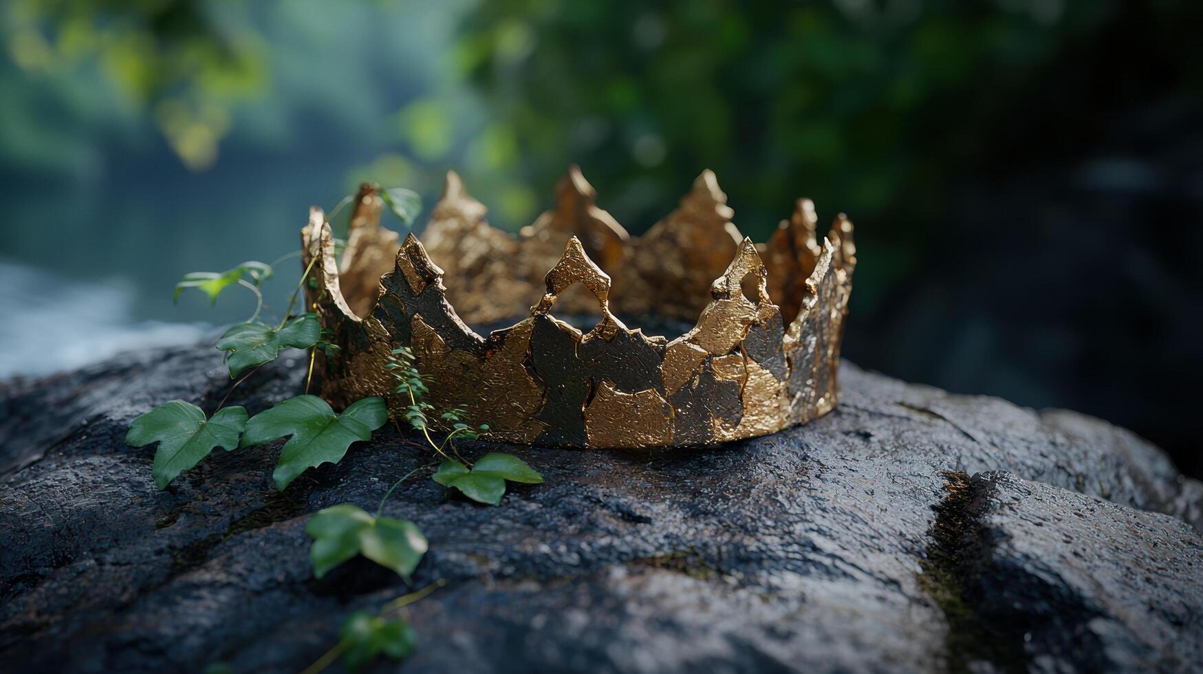 golden crown on tree stump photo