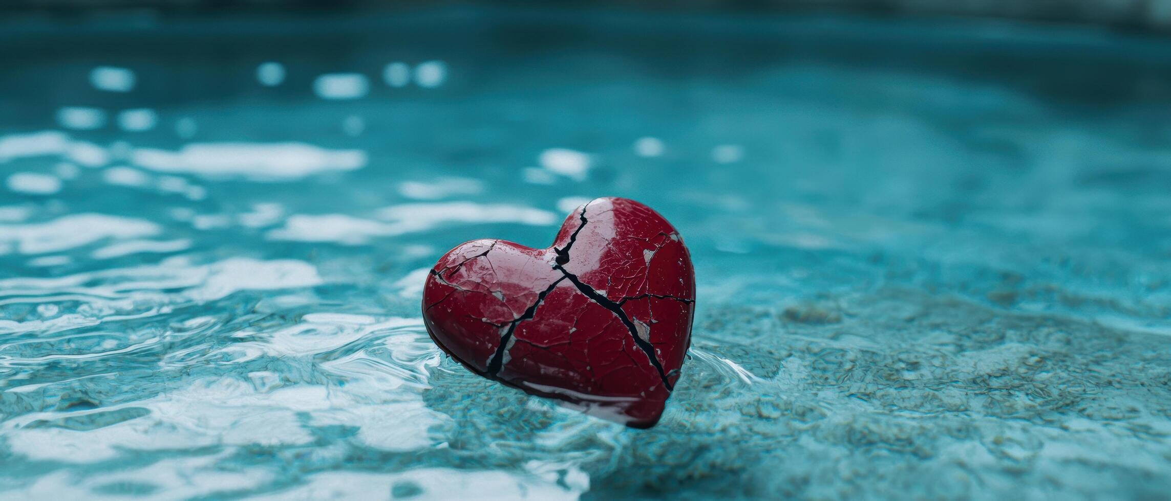 Broken heart floating in water photo
