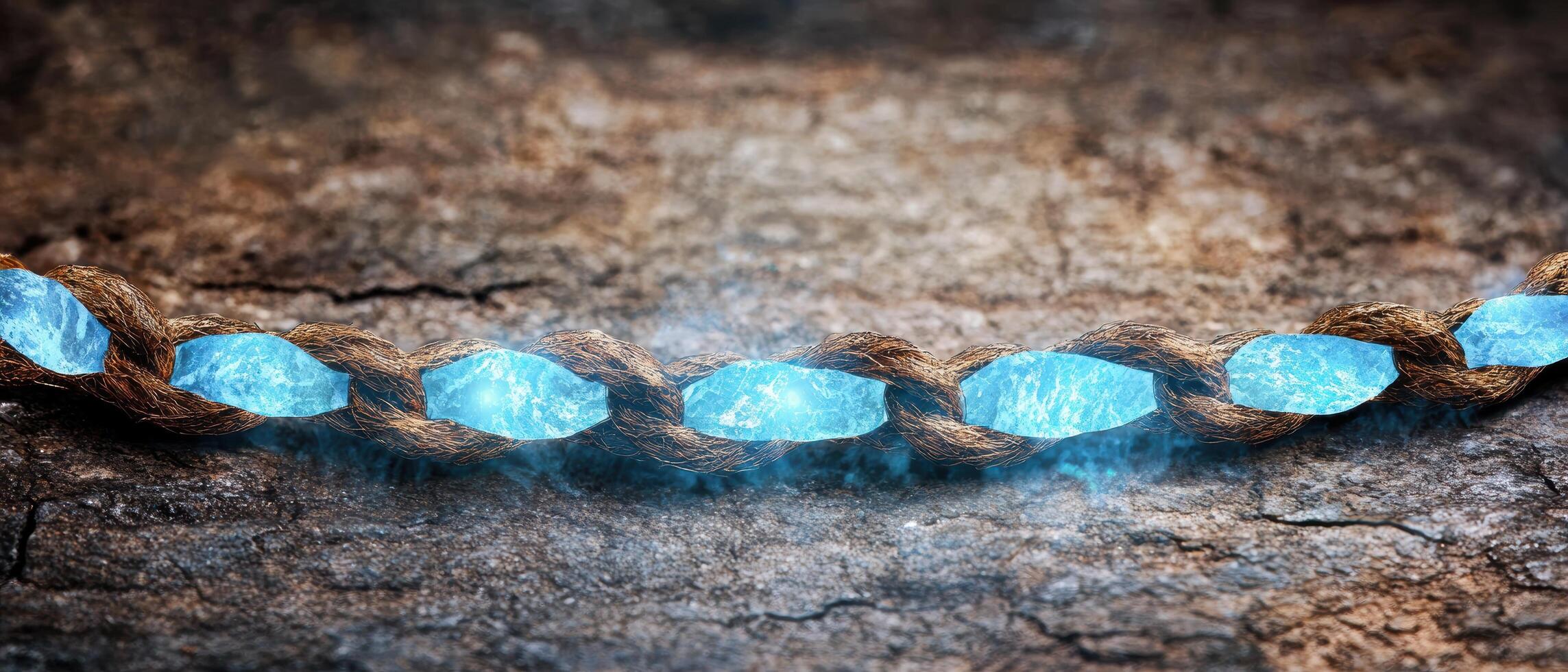 Intertwined chain of blue crystals on rocky surface photo