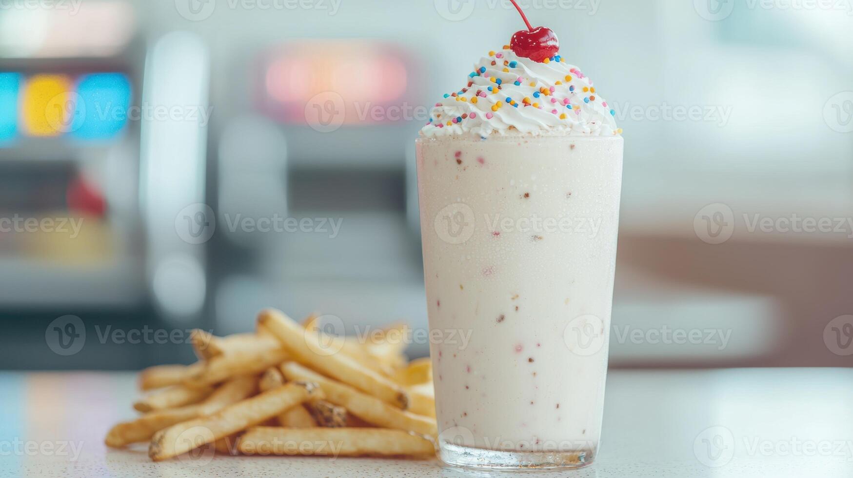 A milkshake with sprinkles and a cherry on top photo