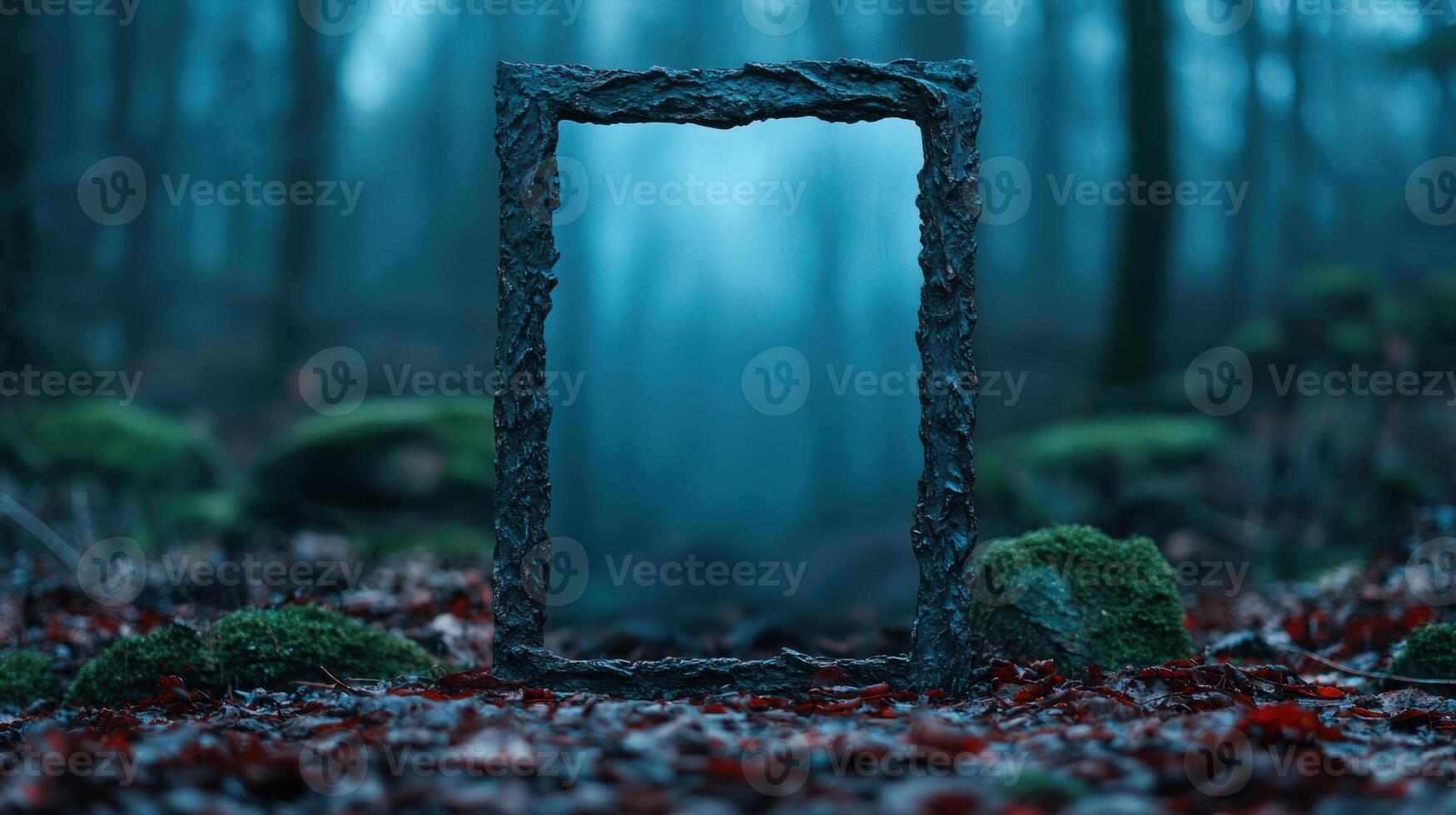 A dark forest with a frame in the middle photo