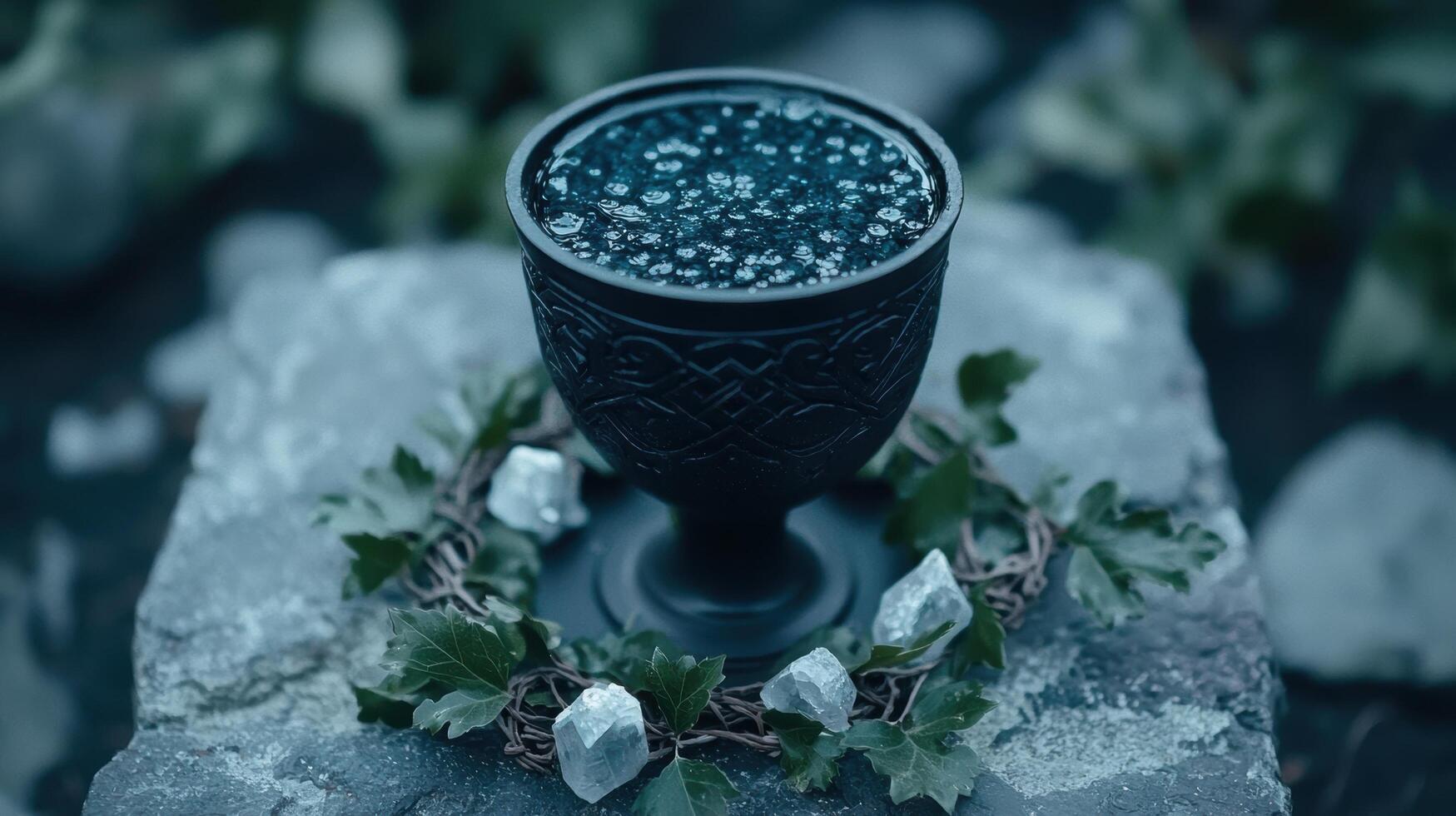 Mystical winter drink in ornate cup photo