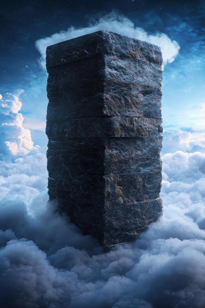 Mysterious floating rock in the clouds photo