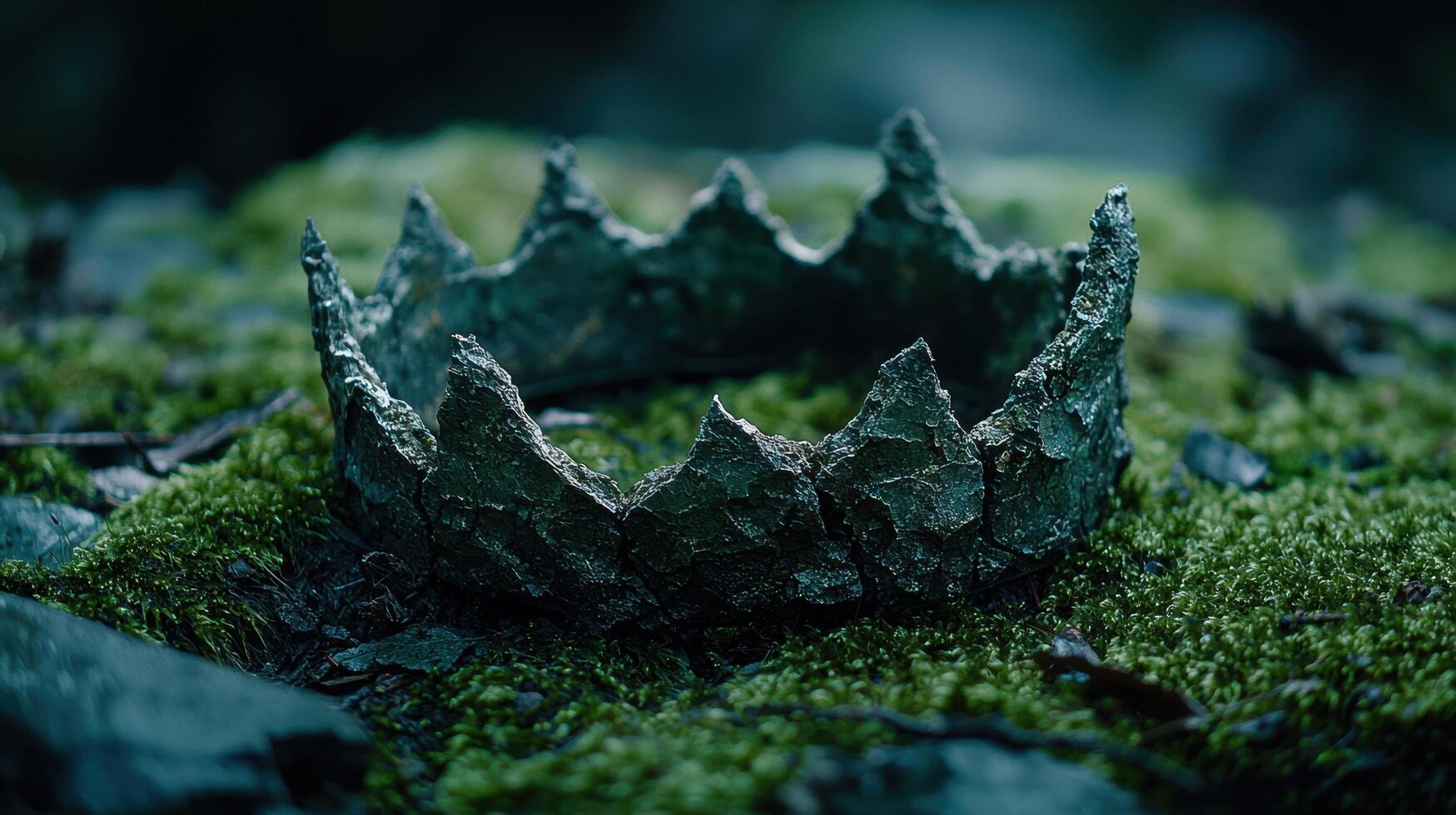 Mystical moss covered rock formation in the forest photo