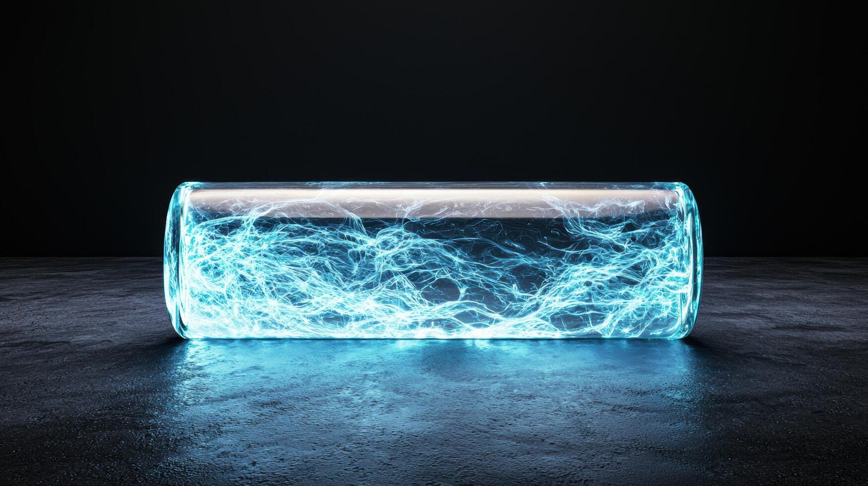 Glowing glass block with electric plasma discharge photo