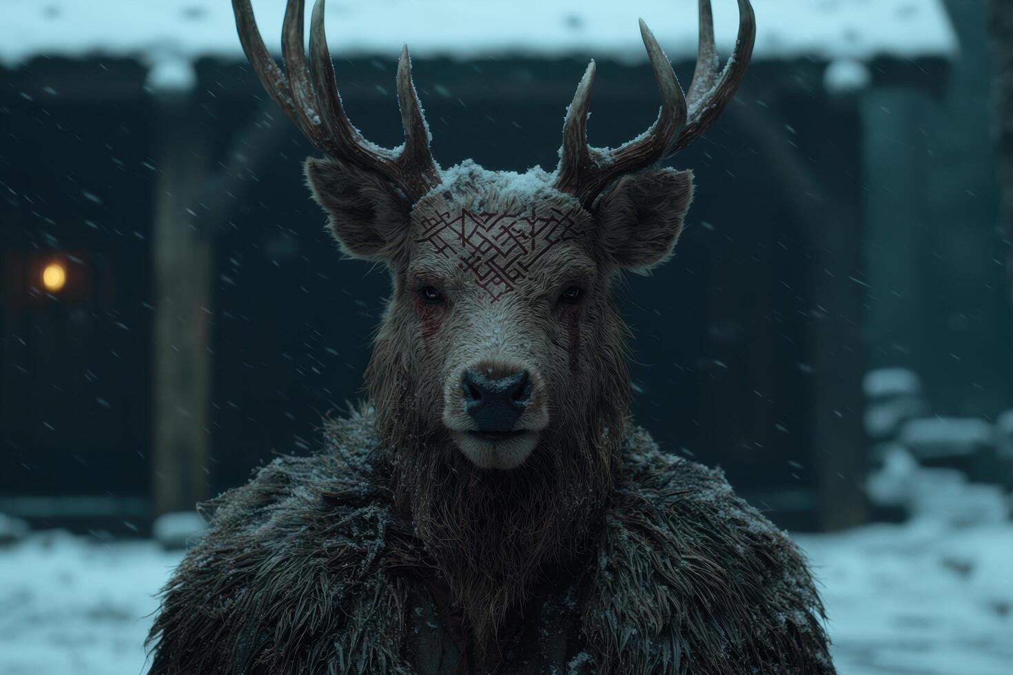Majestic deer with antlers in the snow photo