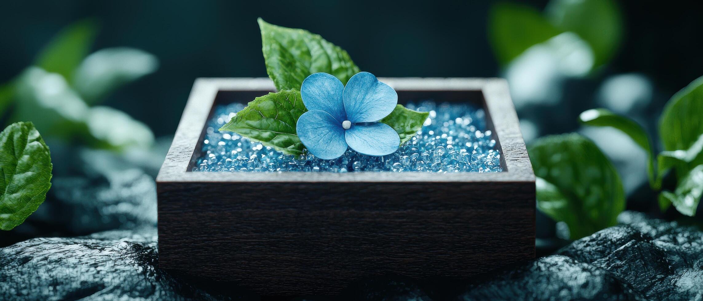 Tranquil floral arrangement with blue hydrangea flower photo