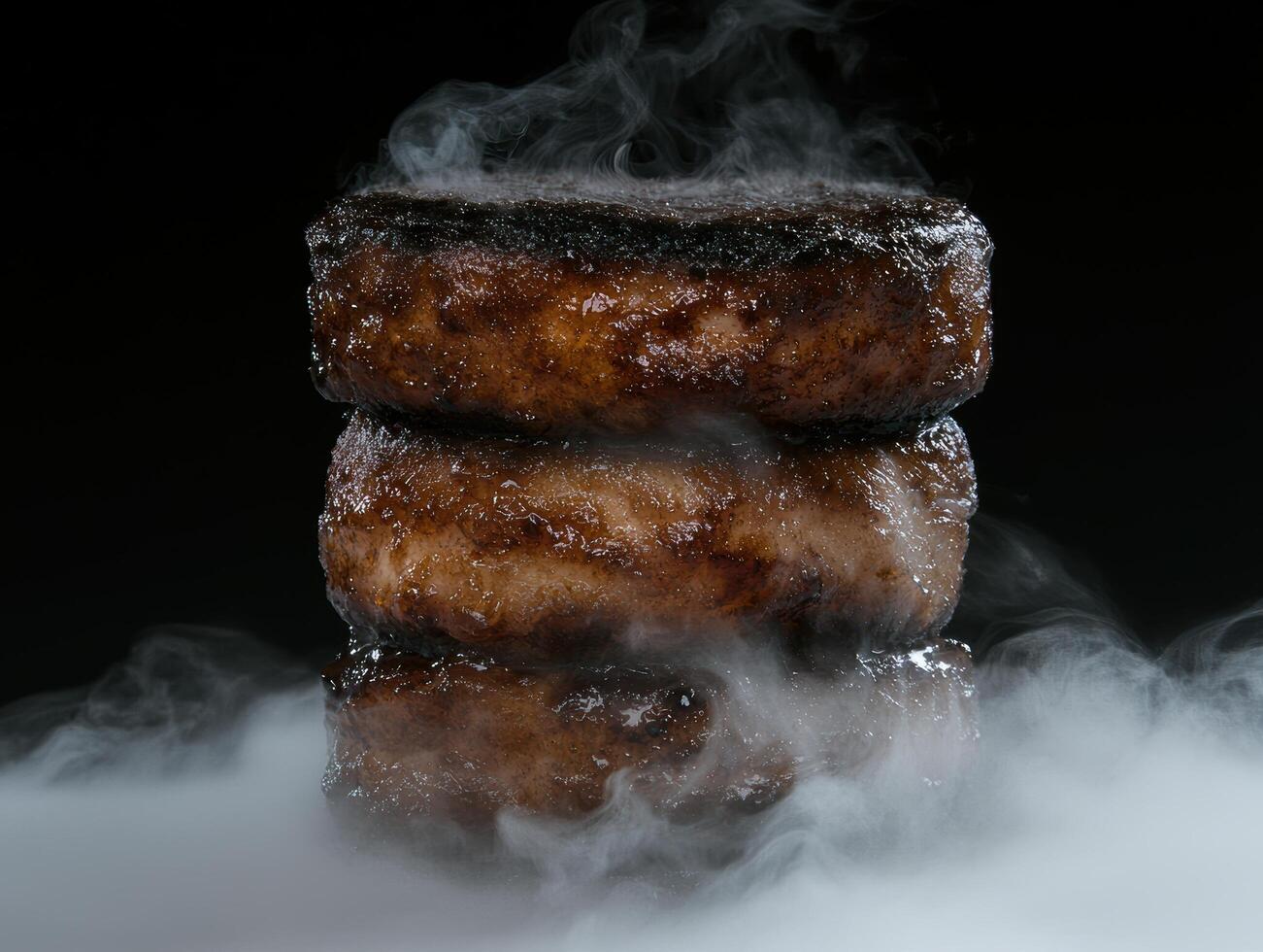 Delicious sizzling steak with steam photo