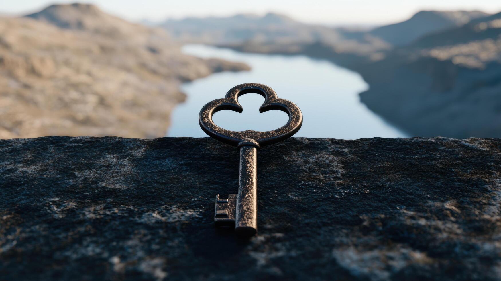 Vintage key overlooking scenic landscape photo