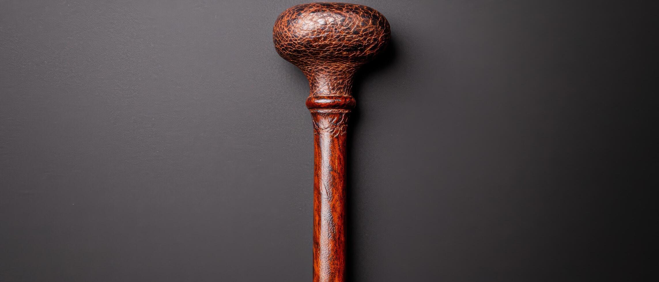 Antique wooden walking cane with intricate leather pattern photo