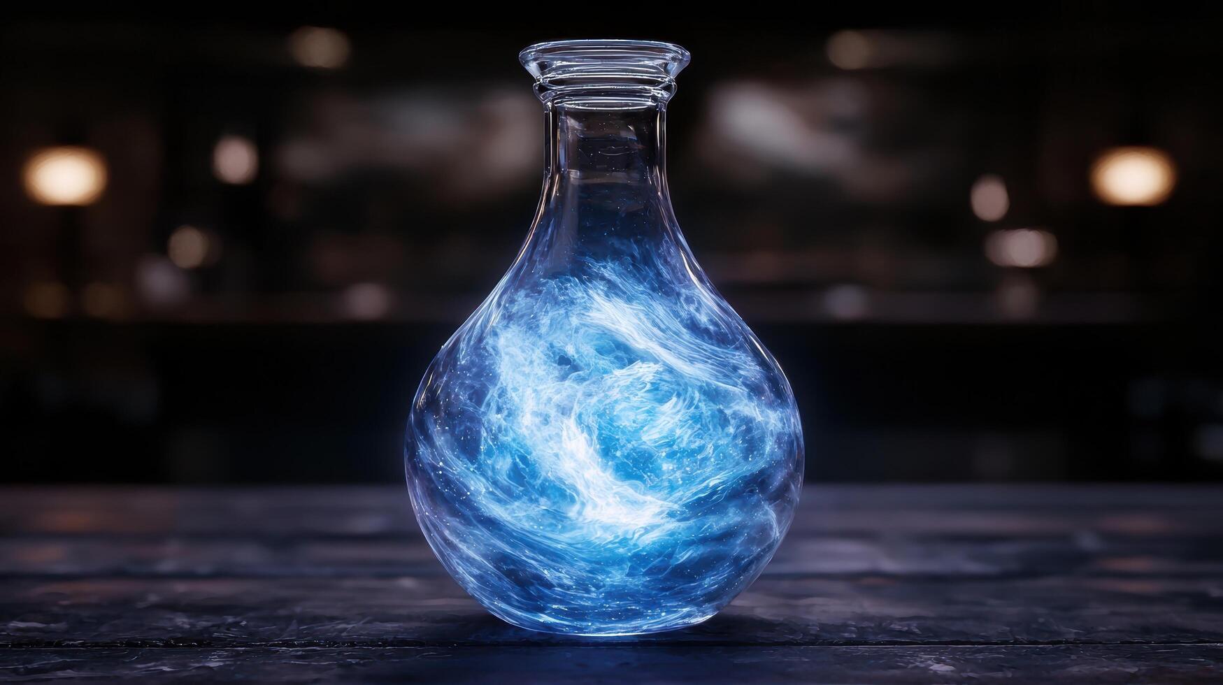 Swirling blue energy in a glass bottle photo