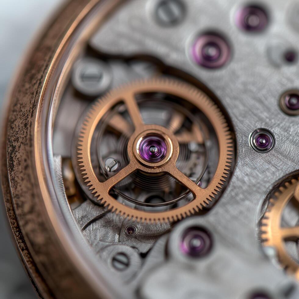Intricate watch mechanism with gears and components photo