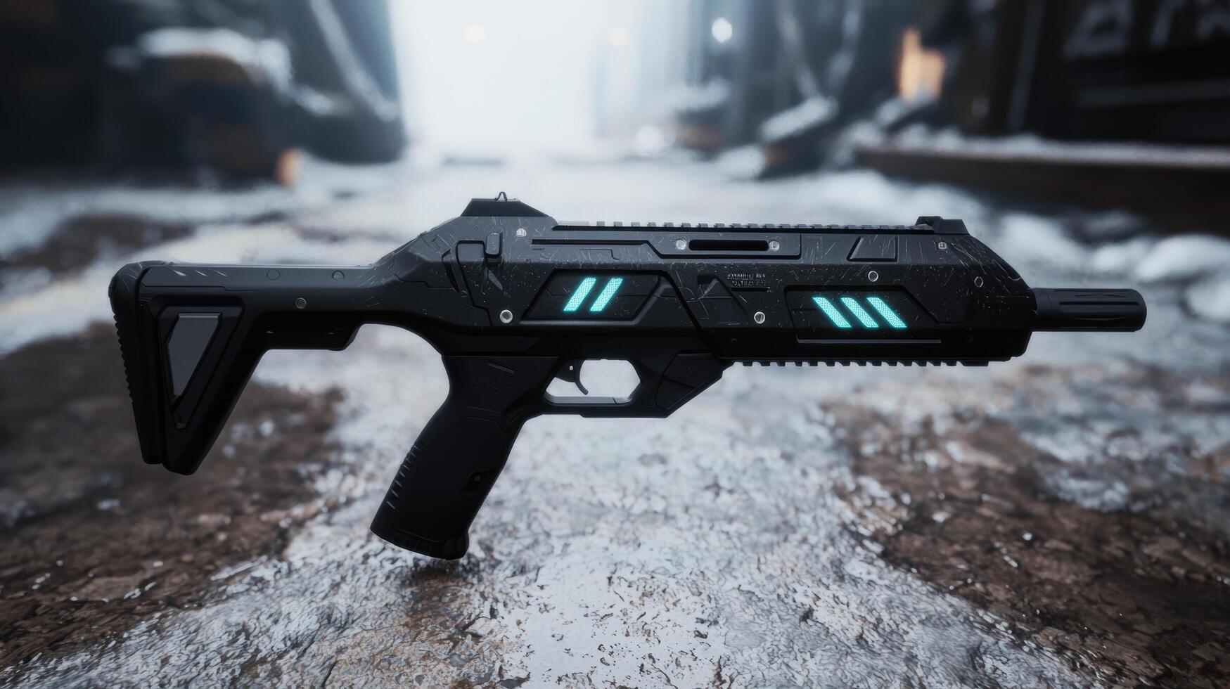 Futuristic sci fi weapon in snowy environment photo