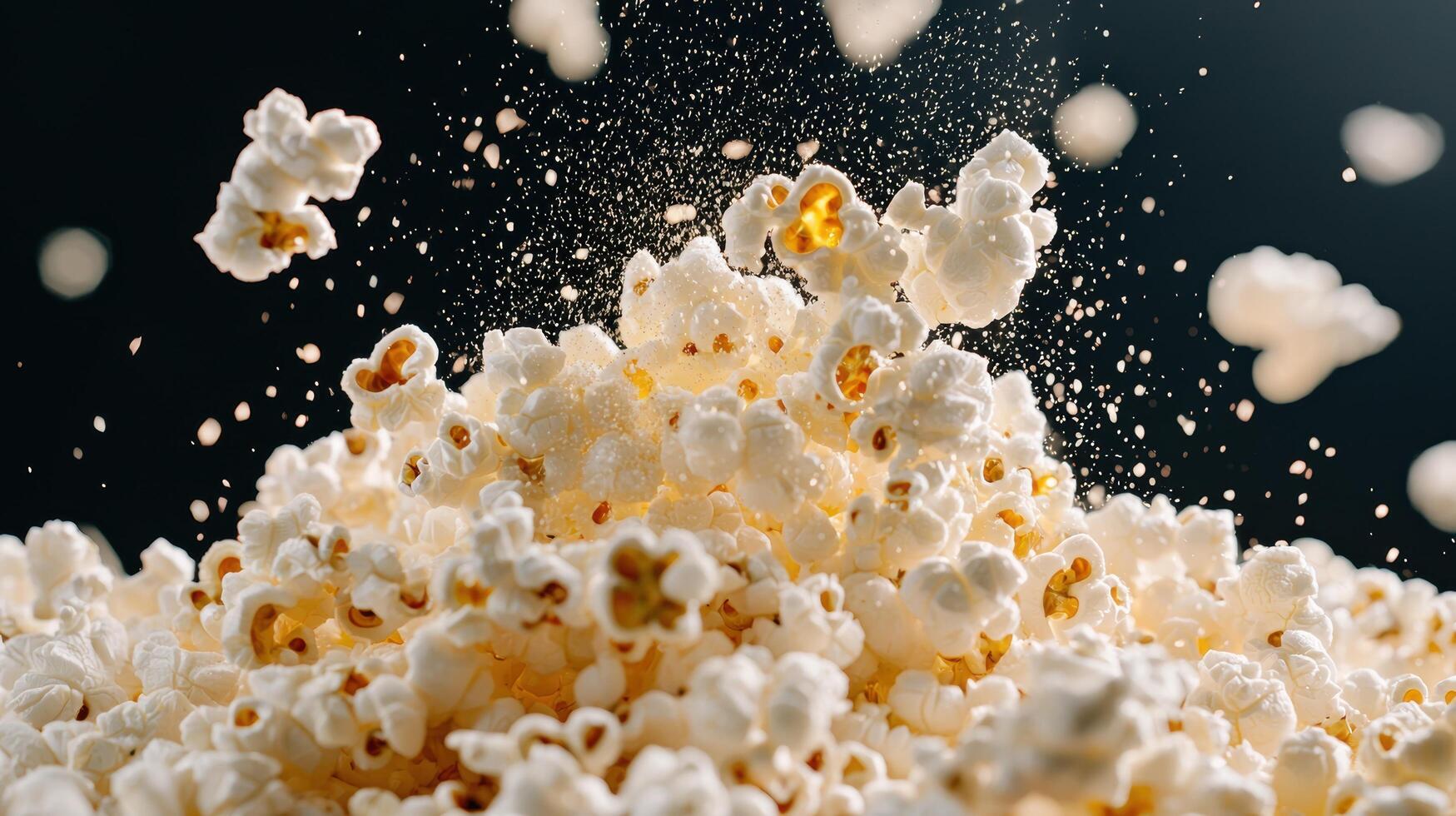 Popcorn explosion on black background photo