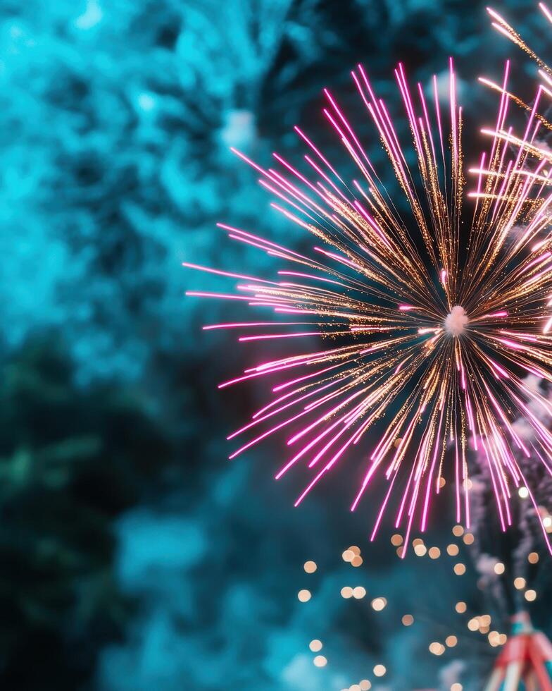 Vibrant fireworks display lighting up the night sky photo