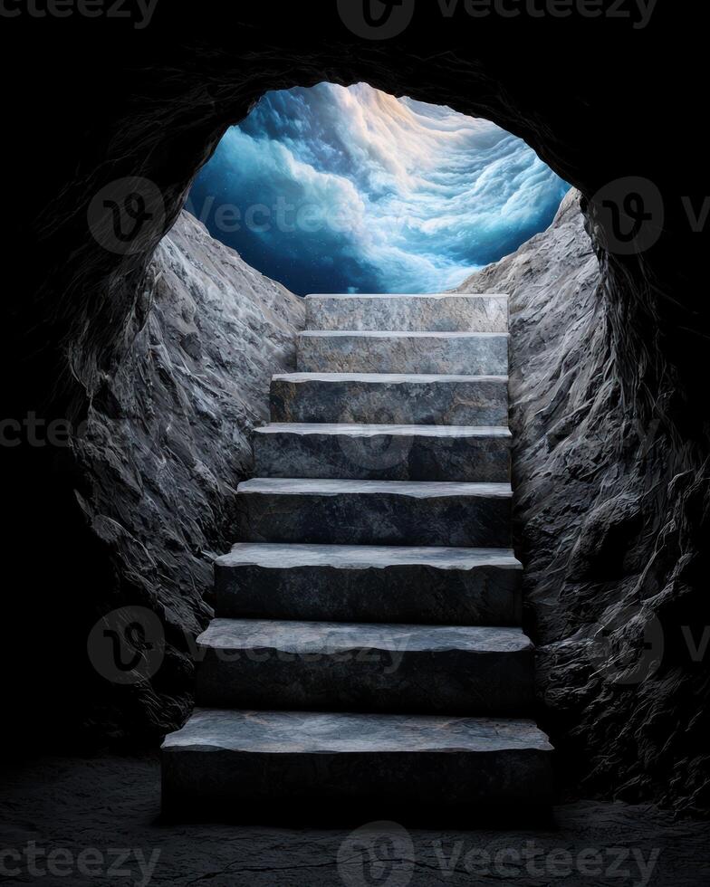 Stairway to heaven with a blue sky and clouds photo
