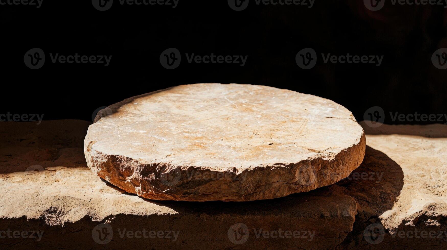 A round stone on a ledge photo