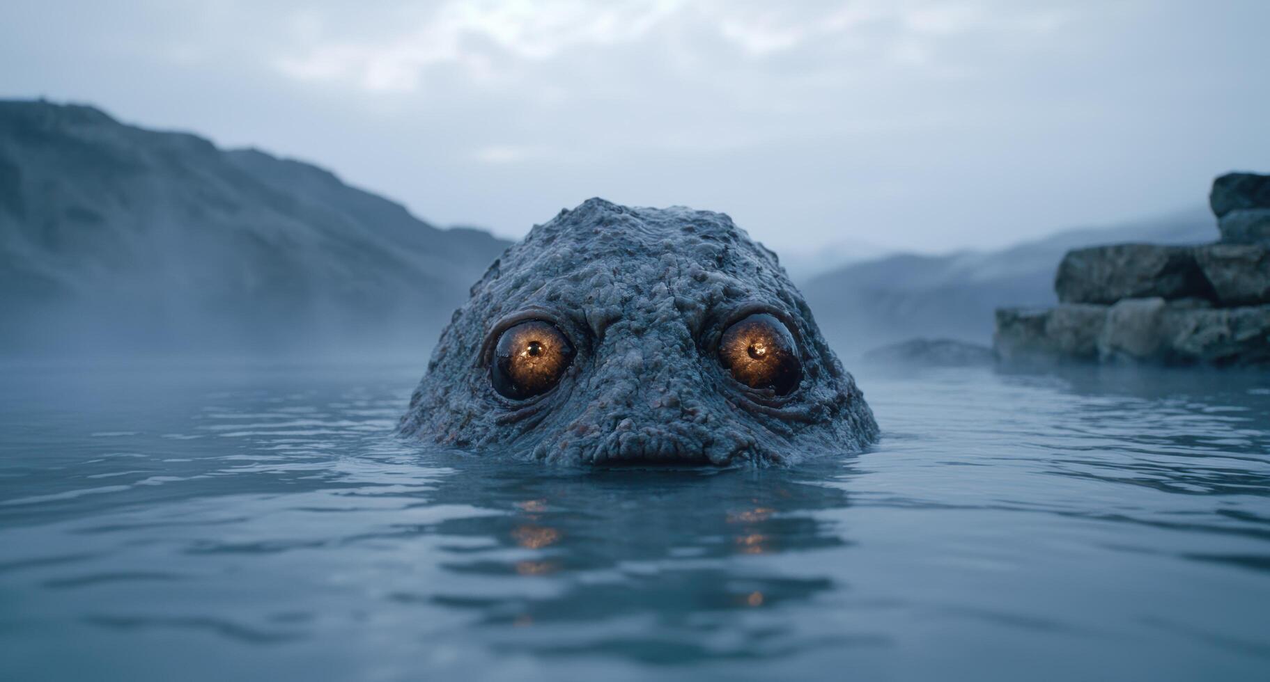 Mysterious creature emerging from dark waters photo
