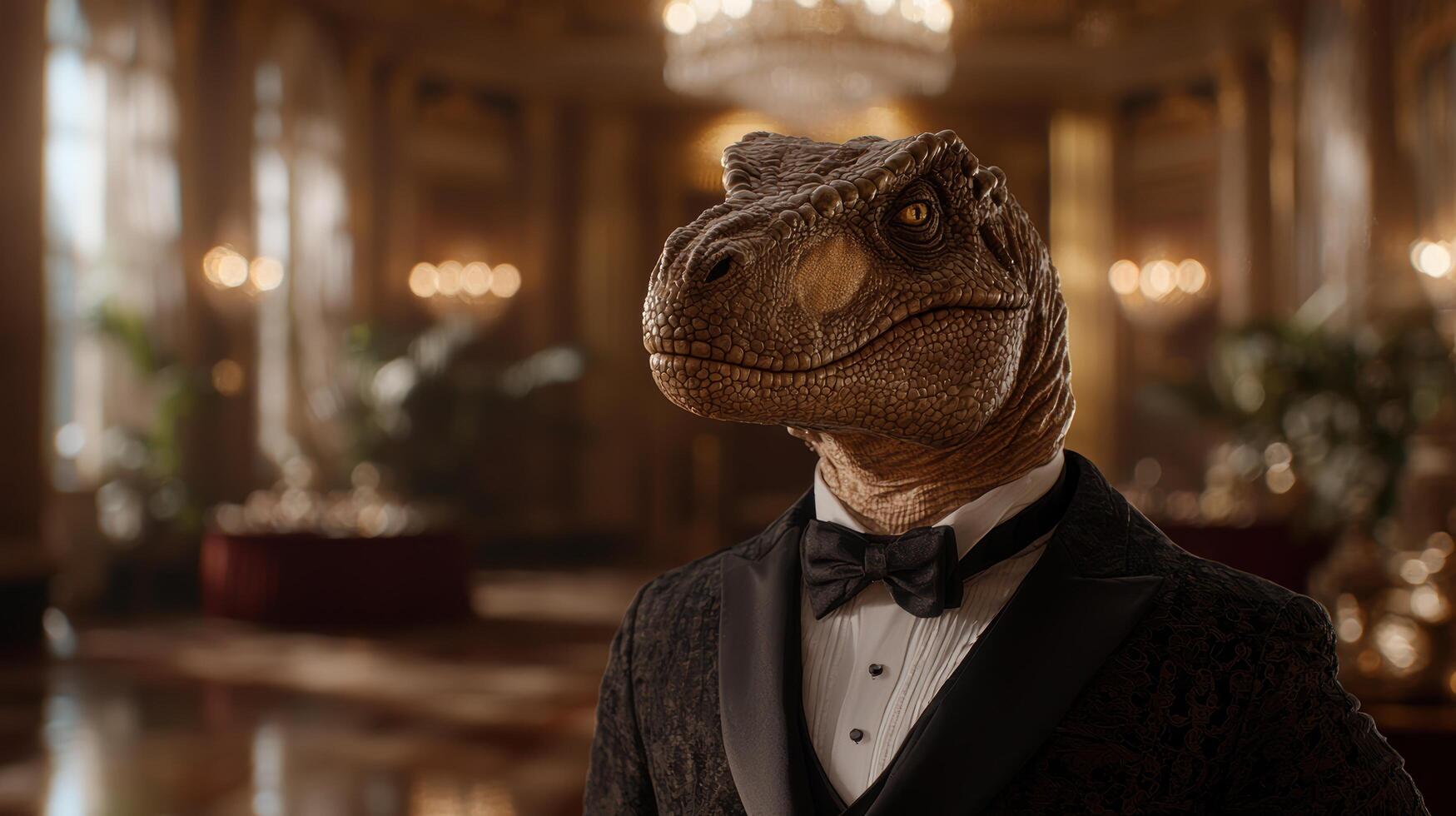 Elegant dinosaur in tuxedo photo