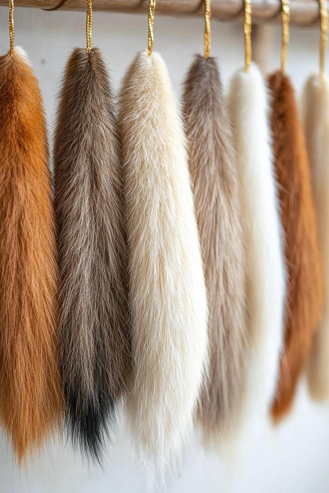 Assorted Fur Tassels Hanging on Display photo