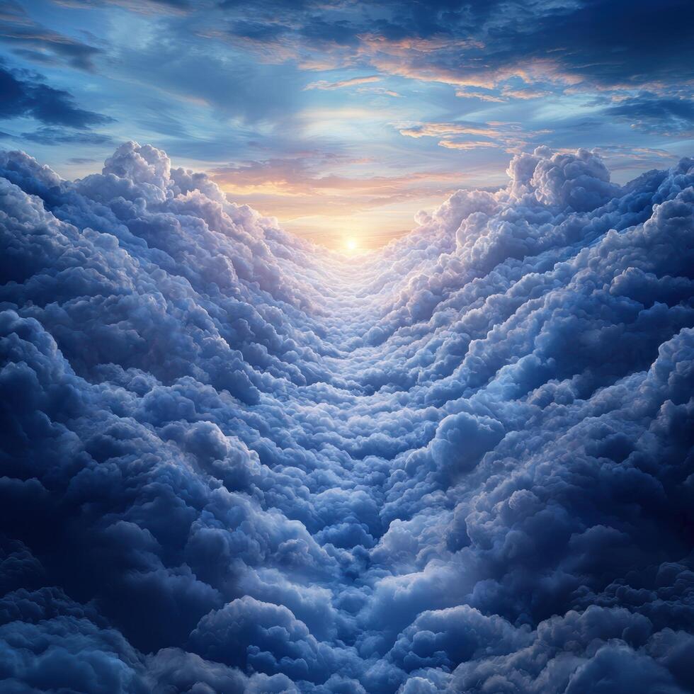 Dramatic sunset sky above the clouds photo