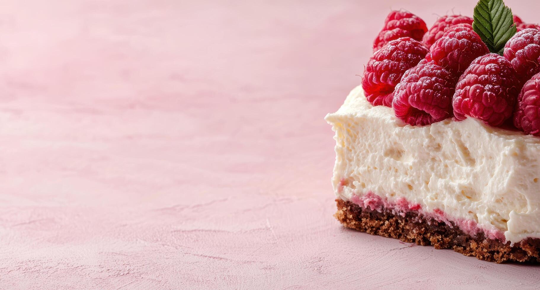 Delicious raspberry cheesecake with fresh raspberries photo