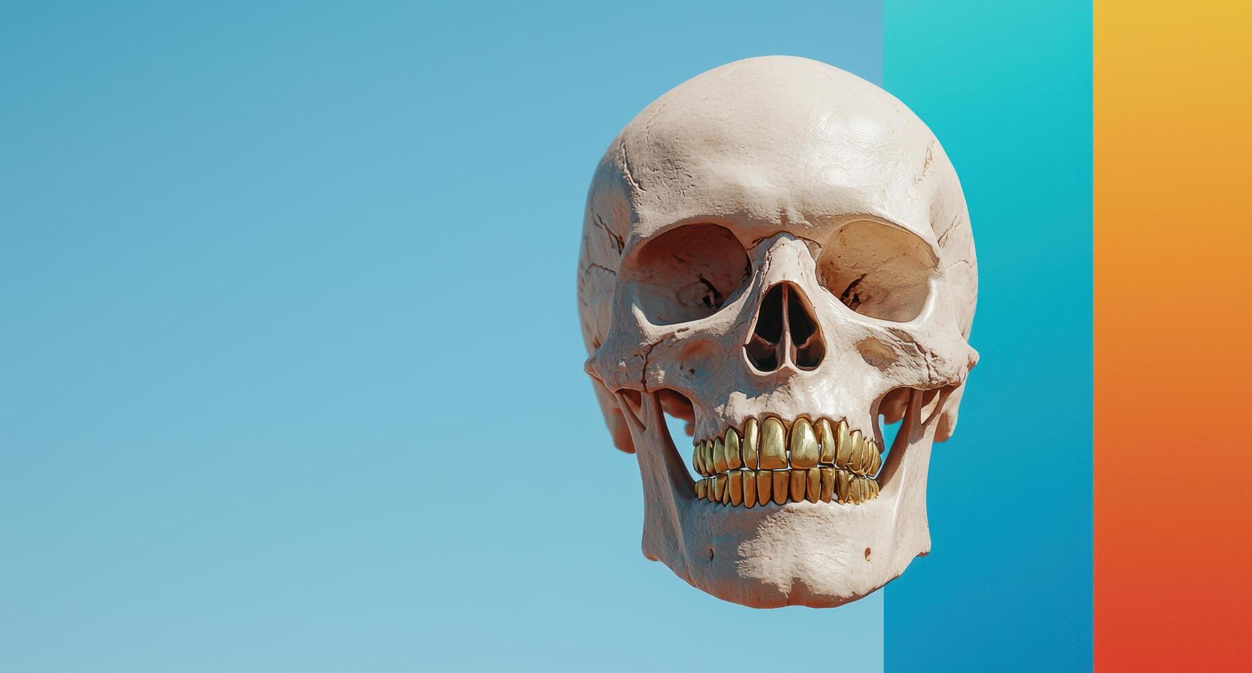 Anatomical skull model against colorful background photo