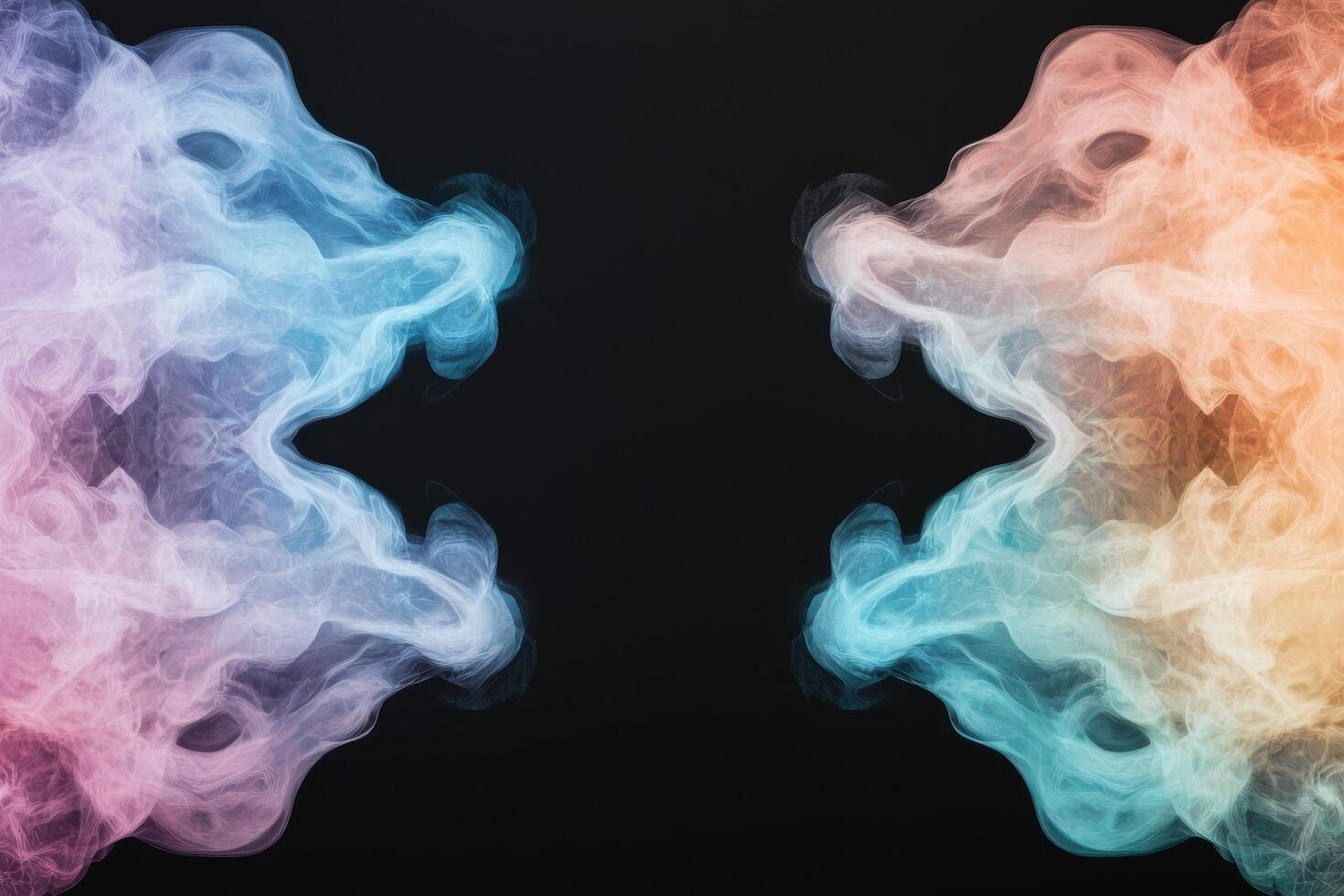 Colorful smoke swirls against a black background photo