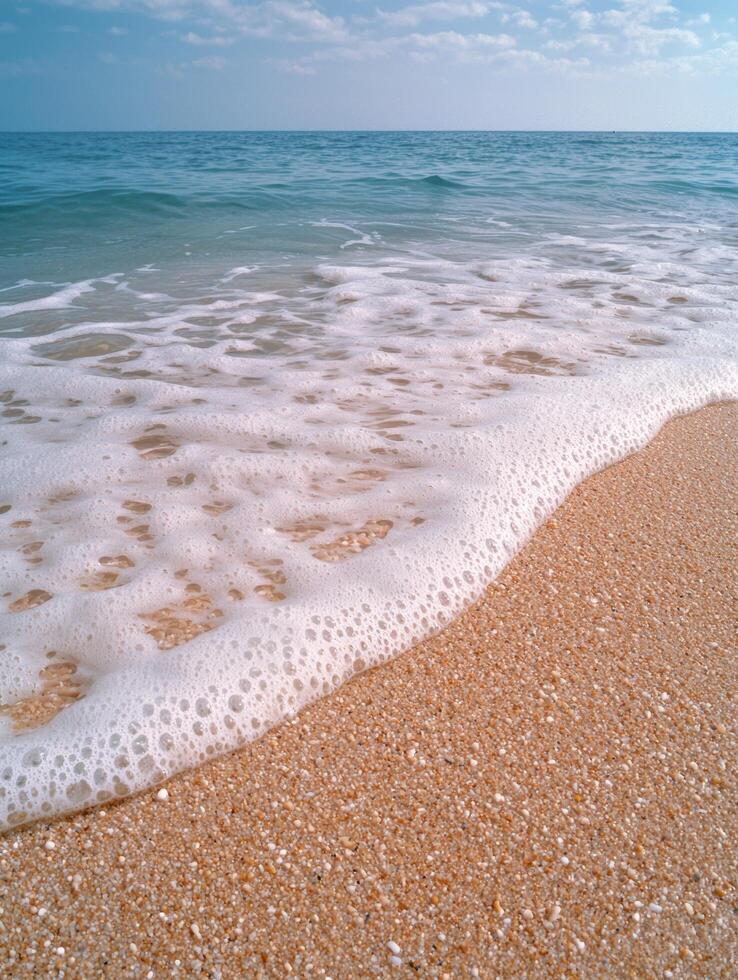serene beach scene with rolling waves and sandy shore photo