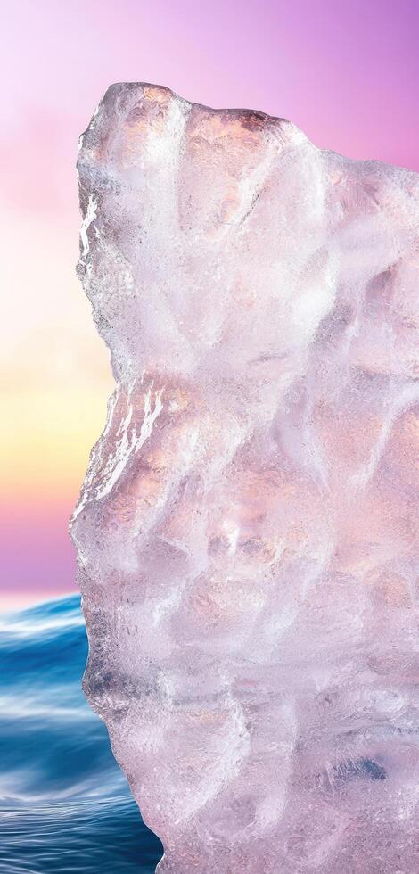 Majestic ice crystal against colorful sky and ocean photo