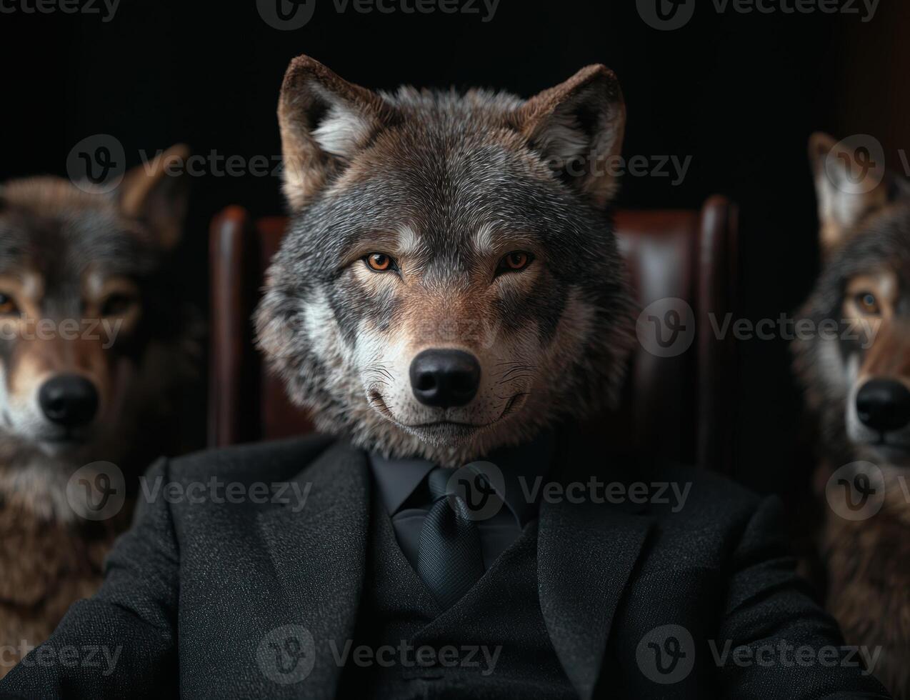 Serious wolf in business suit photo