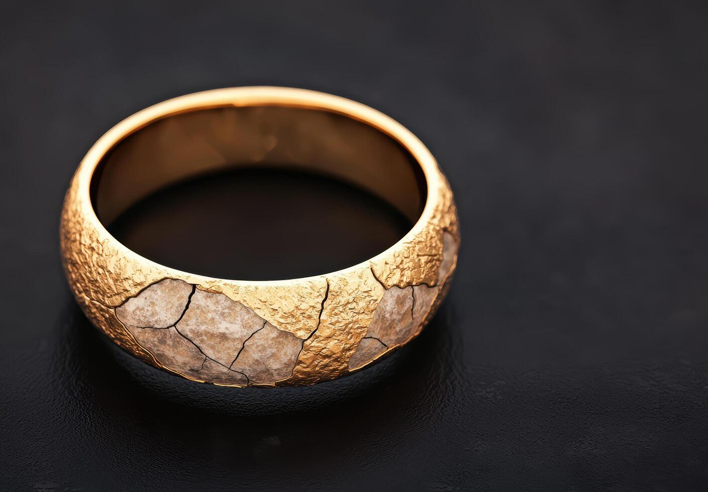 Unique handmade ceramic bowl with cracked gold finish photo