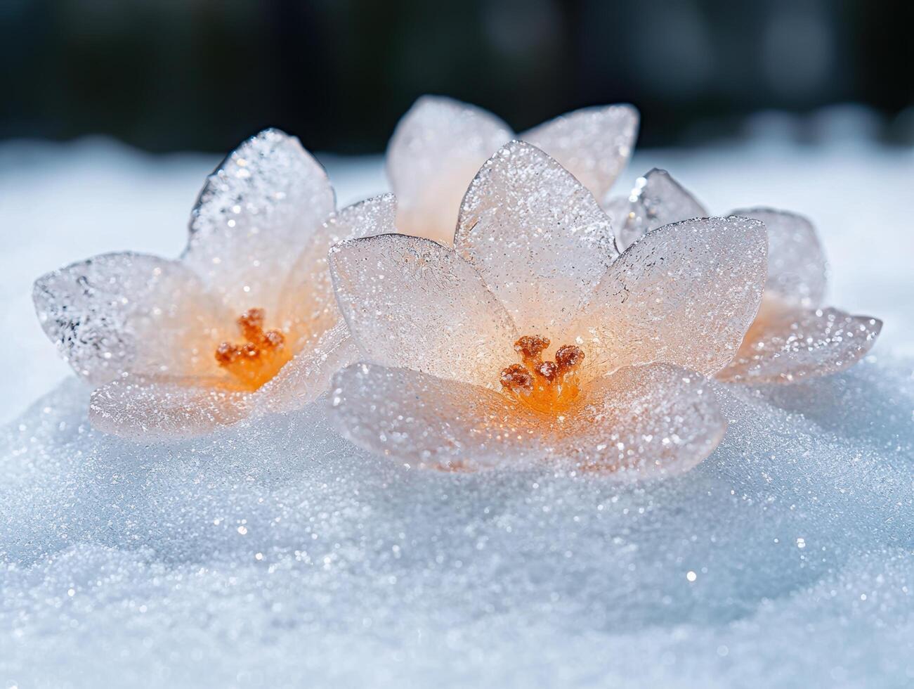 Frozen flowers in the snow photo