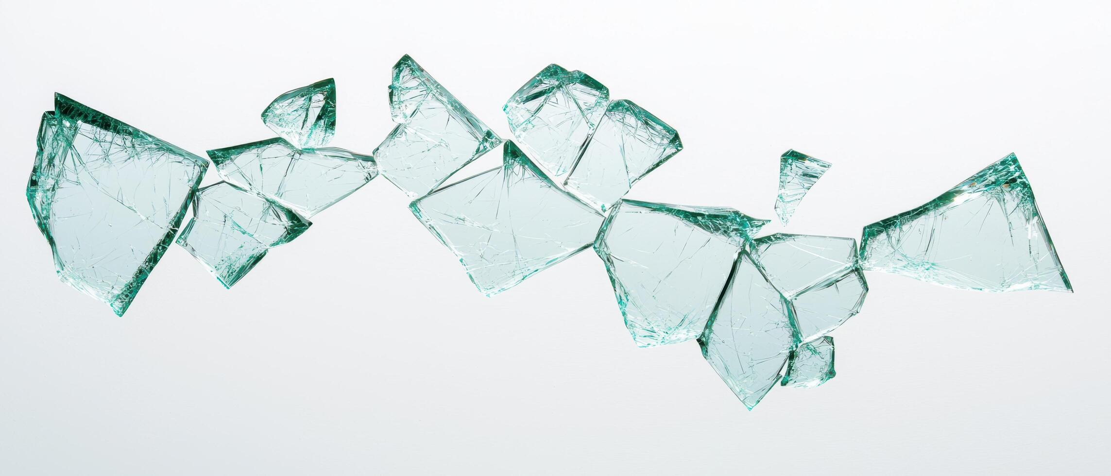 Shattered glass fragments in various shapes and sizes photo