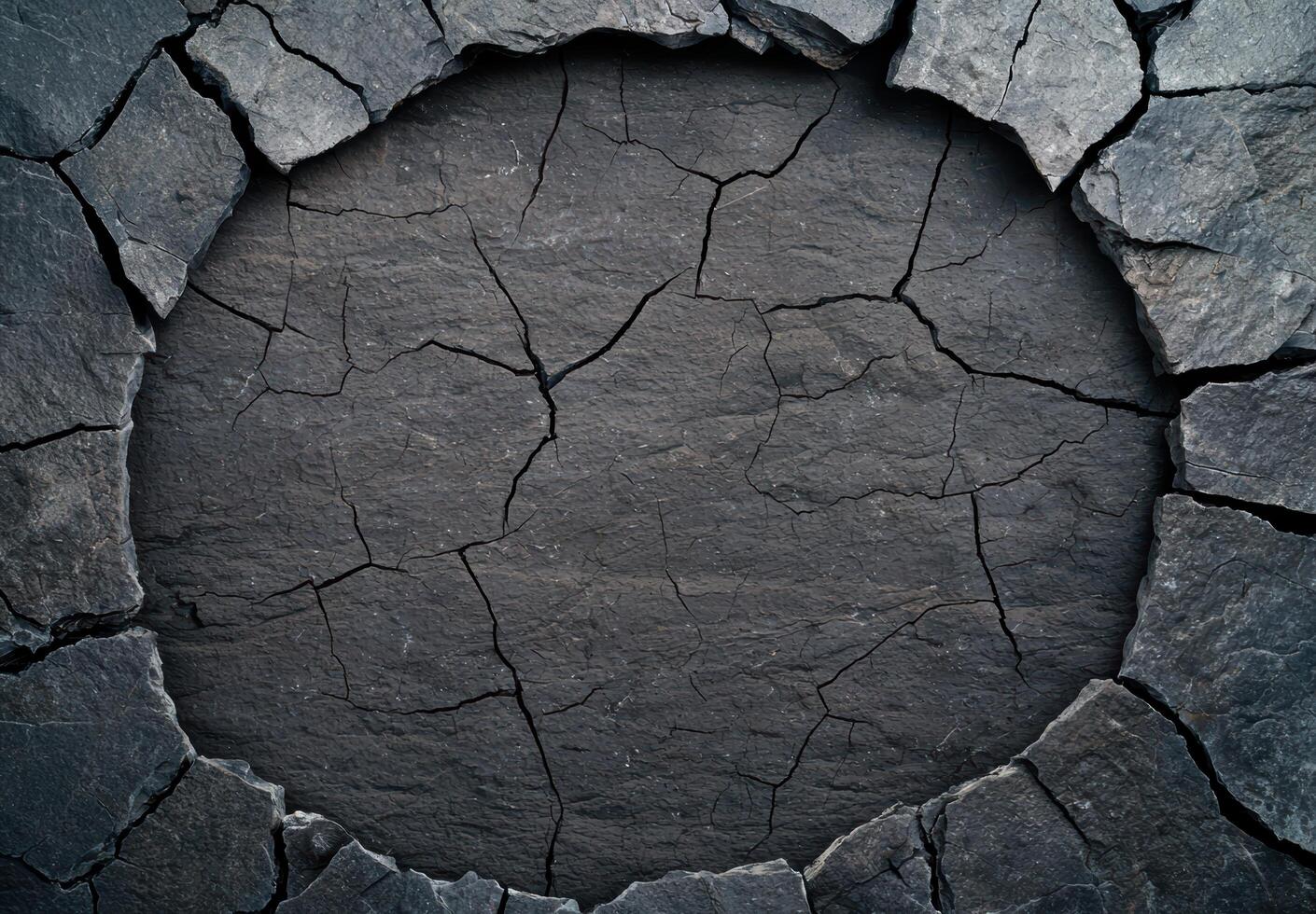 Cracked and weathered black slate rock surface photo