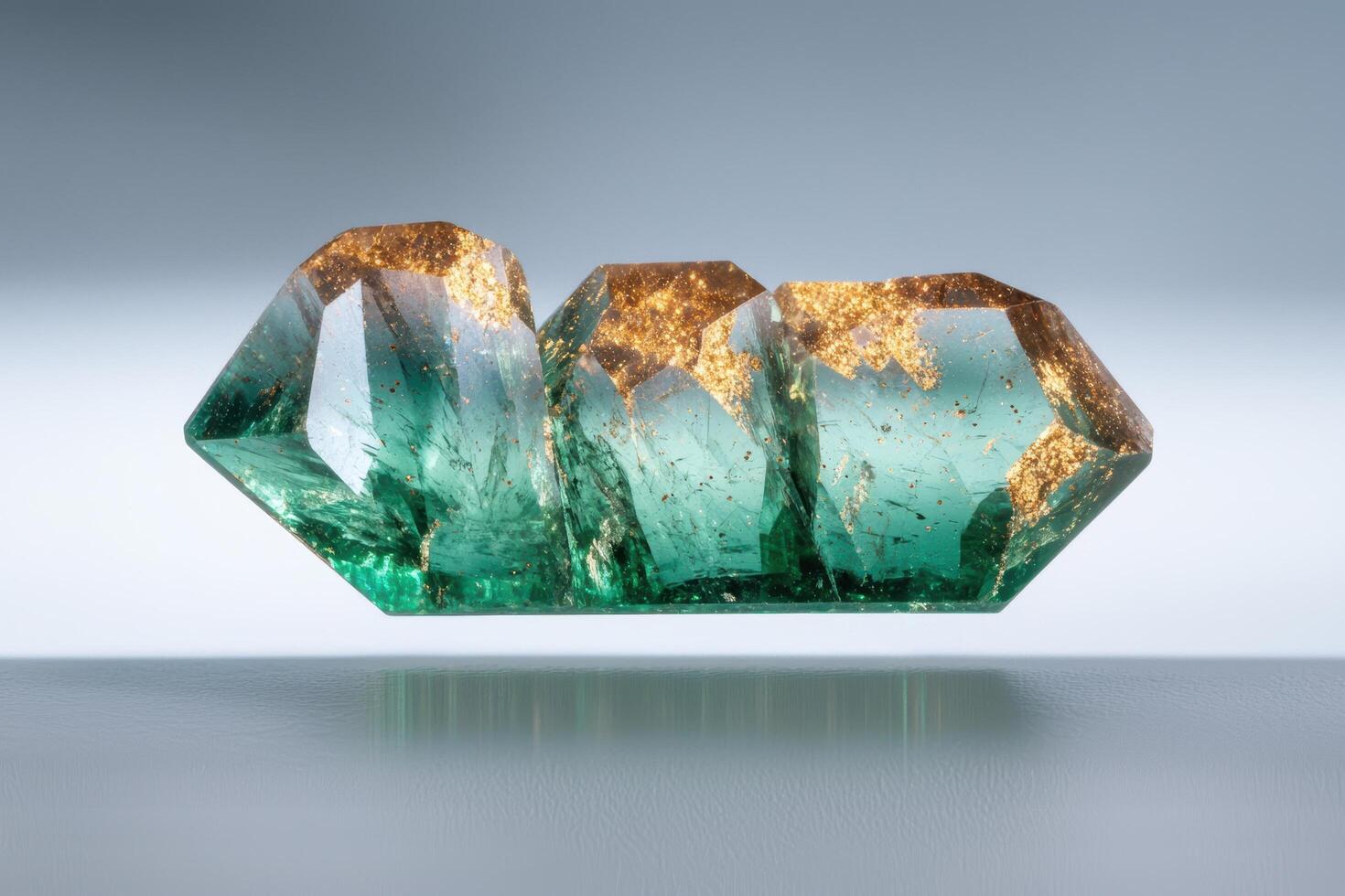 Sparkling emerald crystals with golden inclusions photo