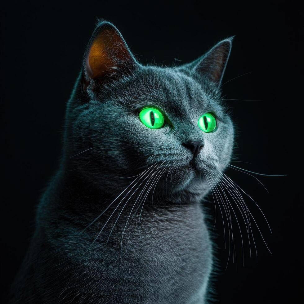 Intense gaze of a mysterious grey cat photo
