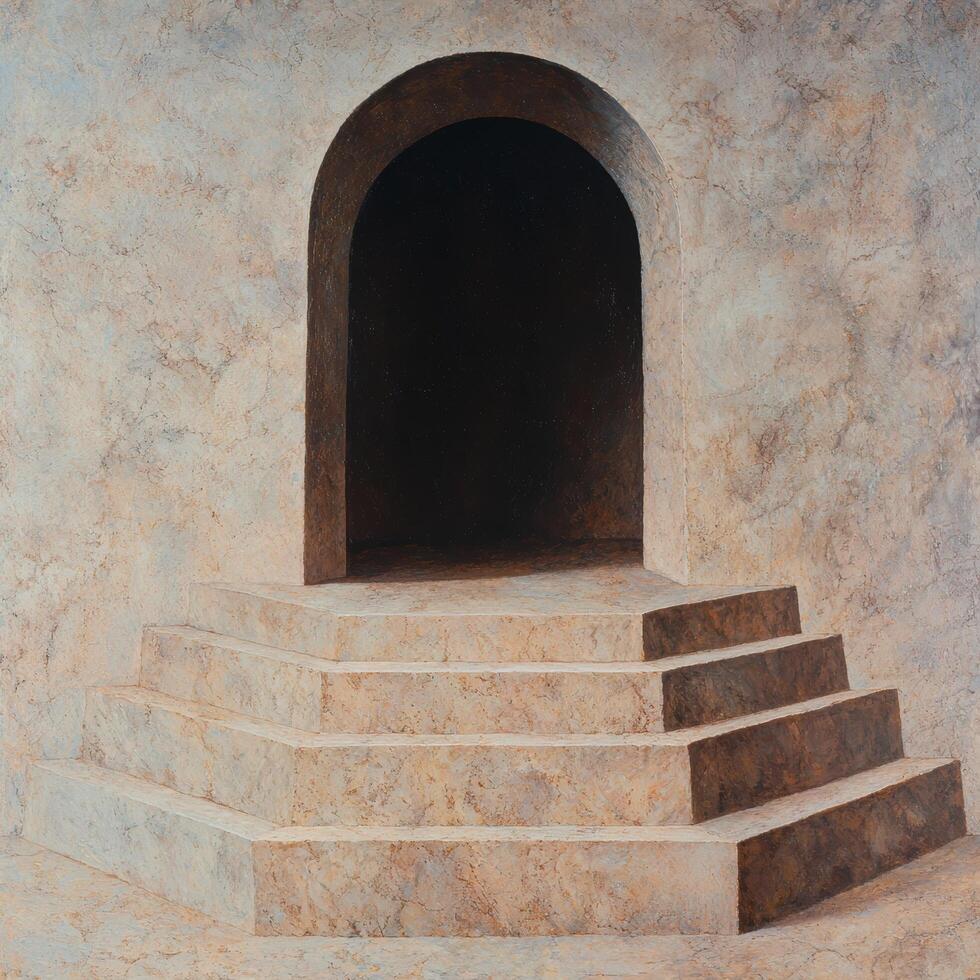 Mysterious arched doorway in stone wall photo