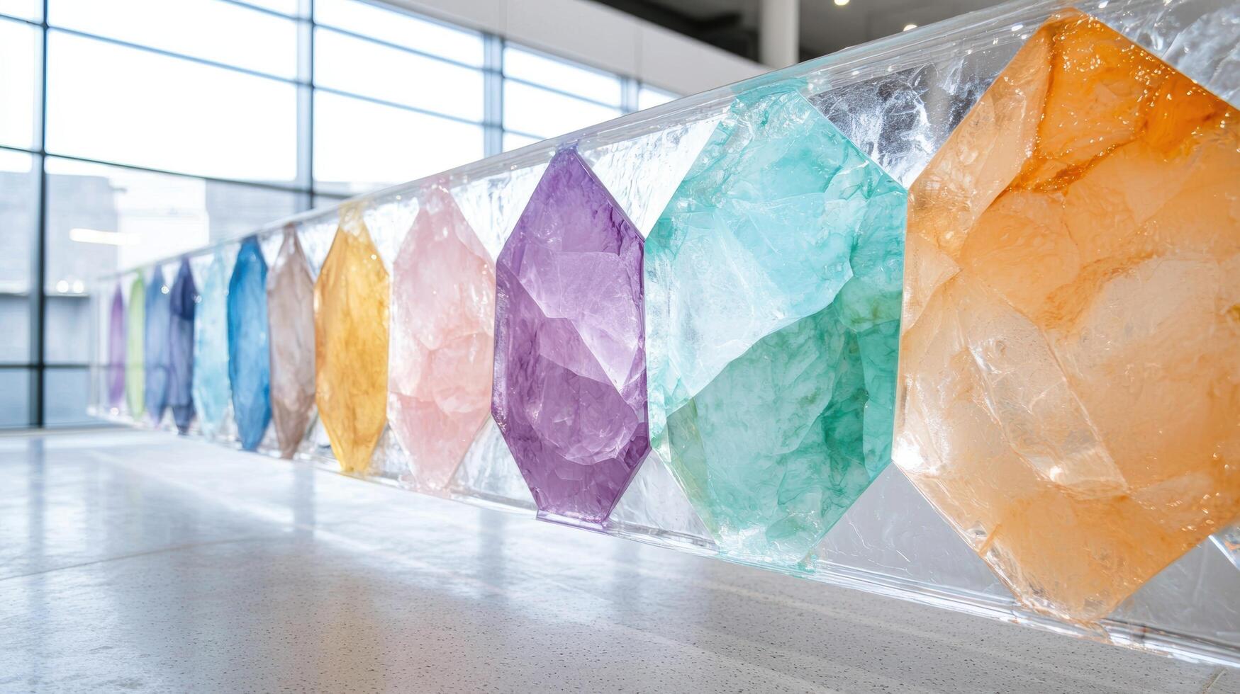 Colorful crystals on display in modern art gallery photo