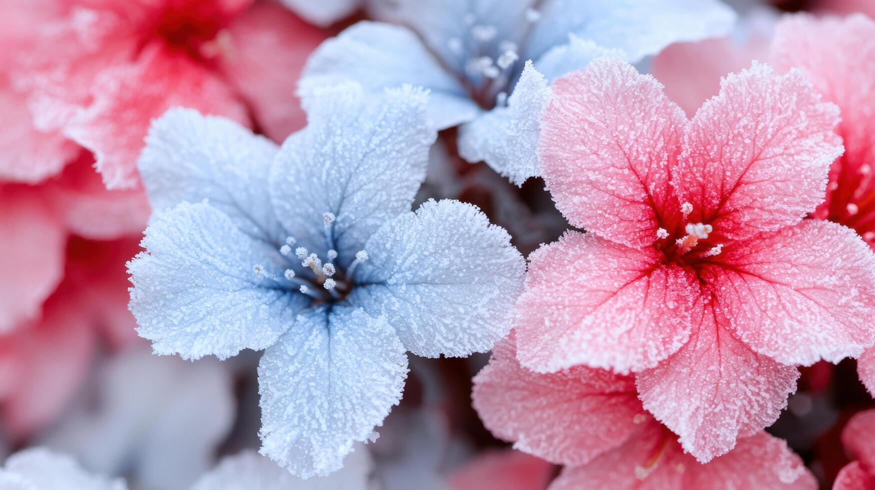 Frosty winter flowers in pink and blue photo