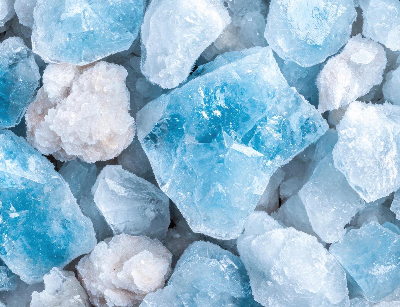 Frozen ice crystals in various shapes and sizes photo