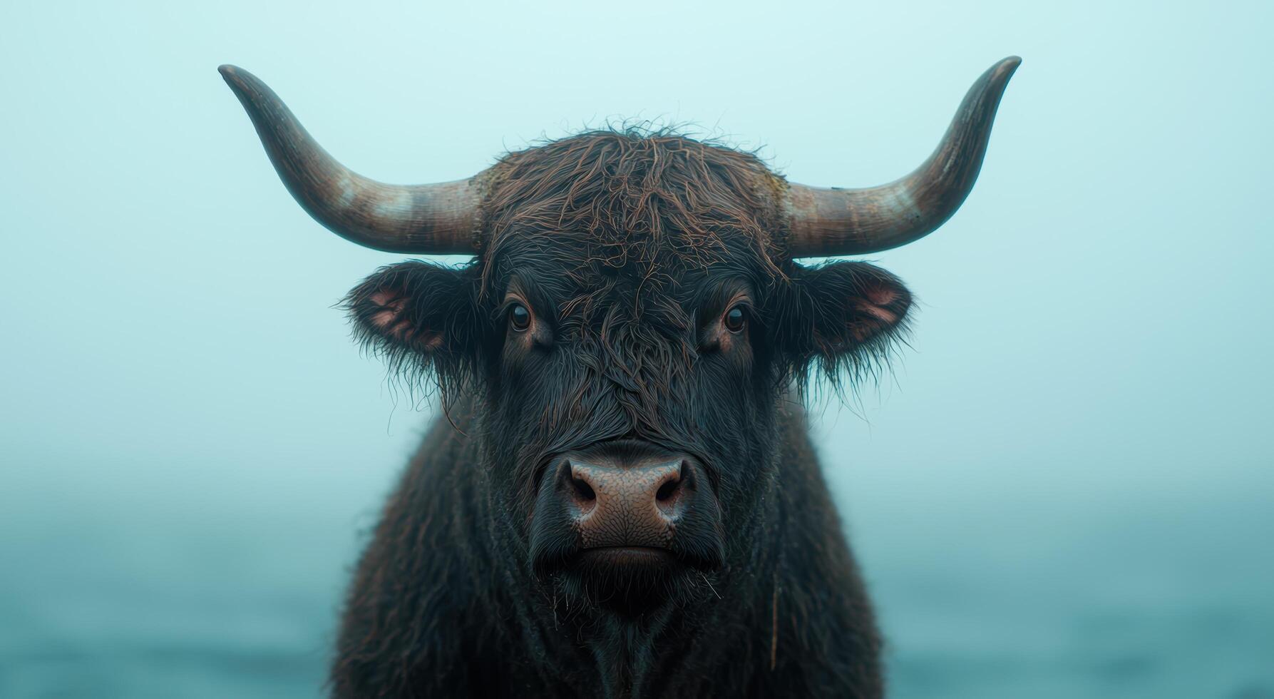 close up portrait of a shaggy highland cow photo