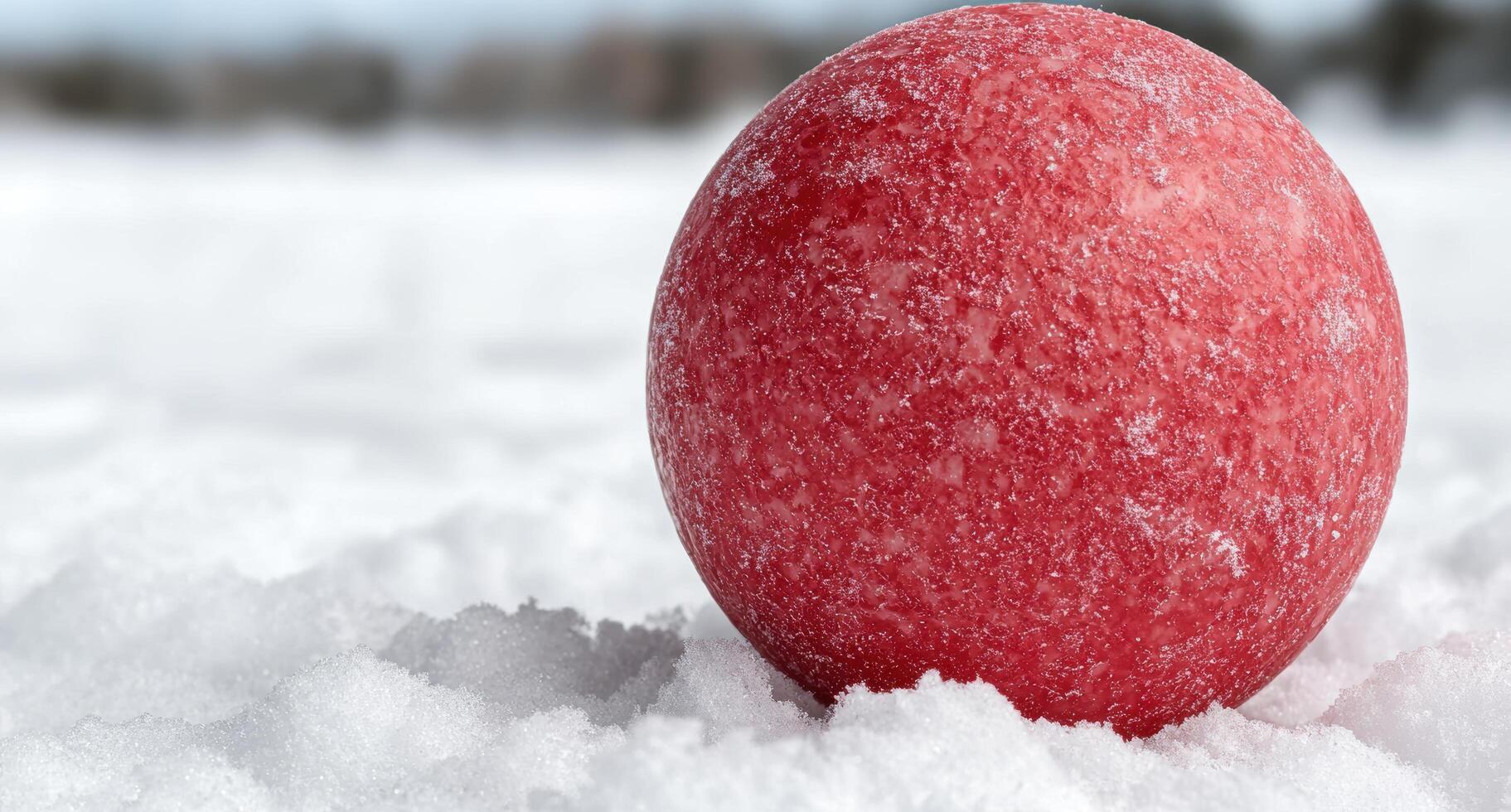 Frozen red apple in snow photo