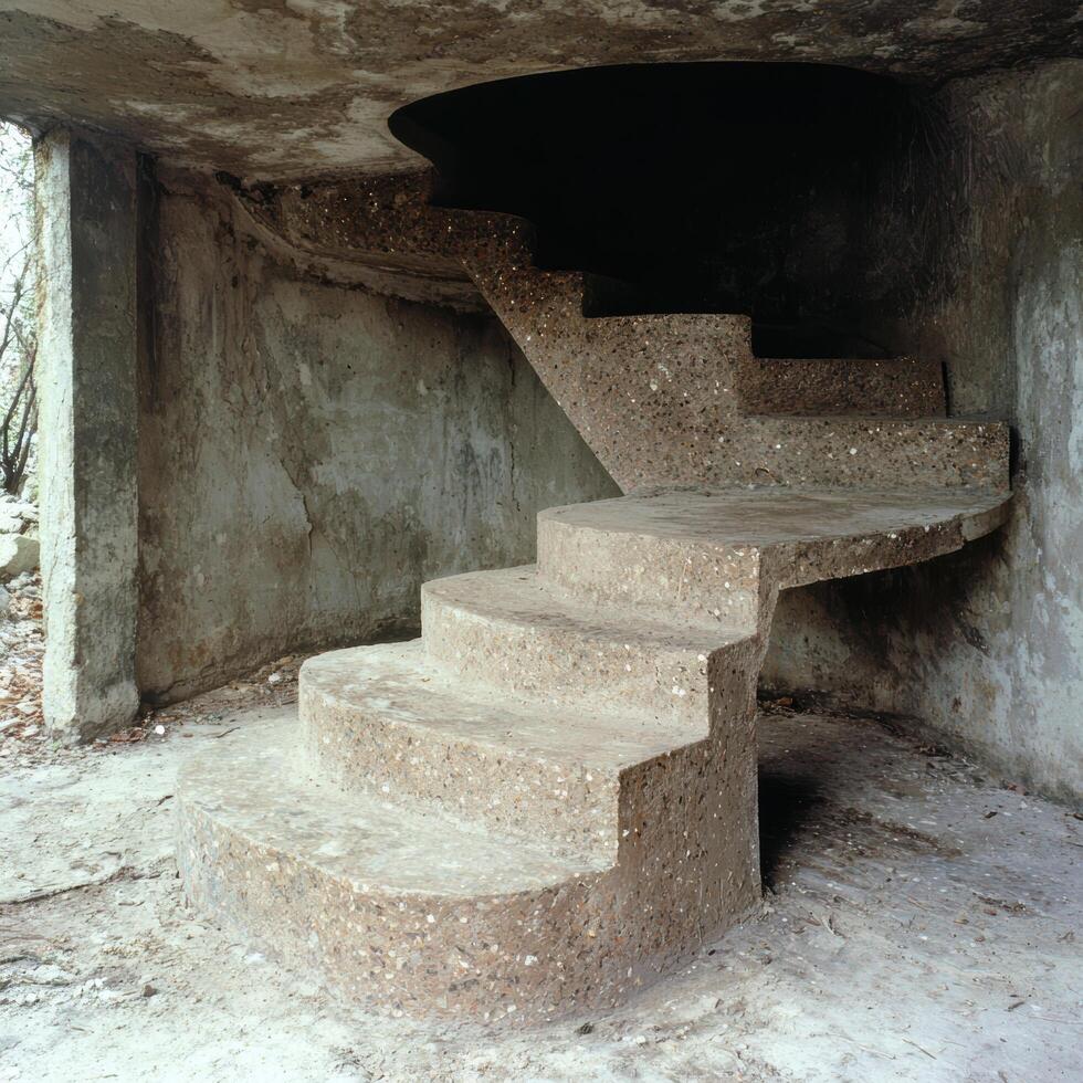 Abandoned staircase in a dark, gritty interior photo