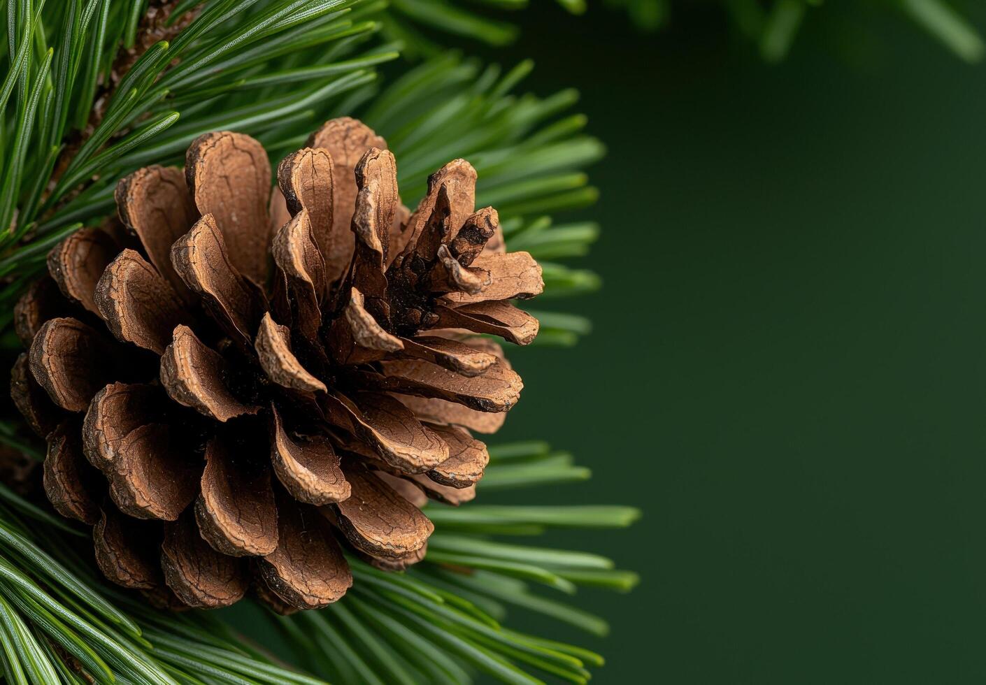 Close up of a pine cone on a green pine branch photo